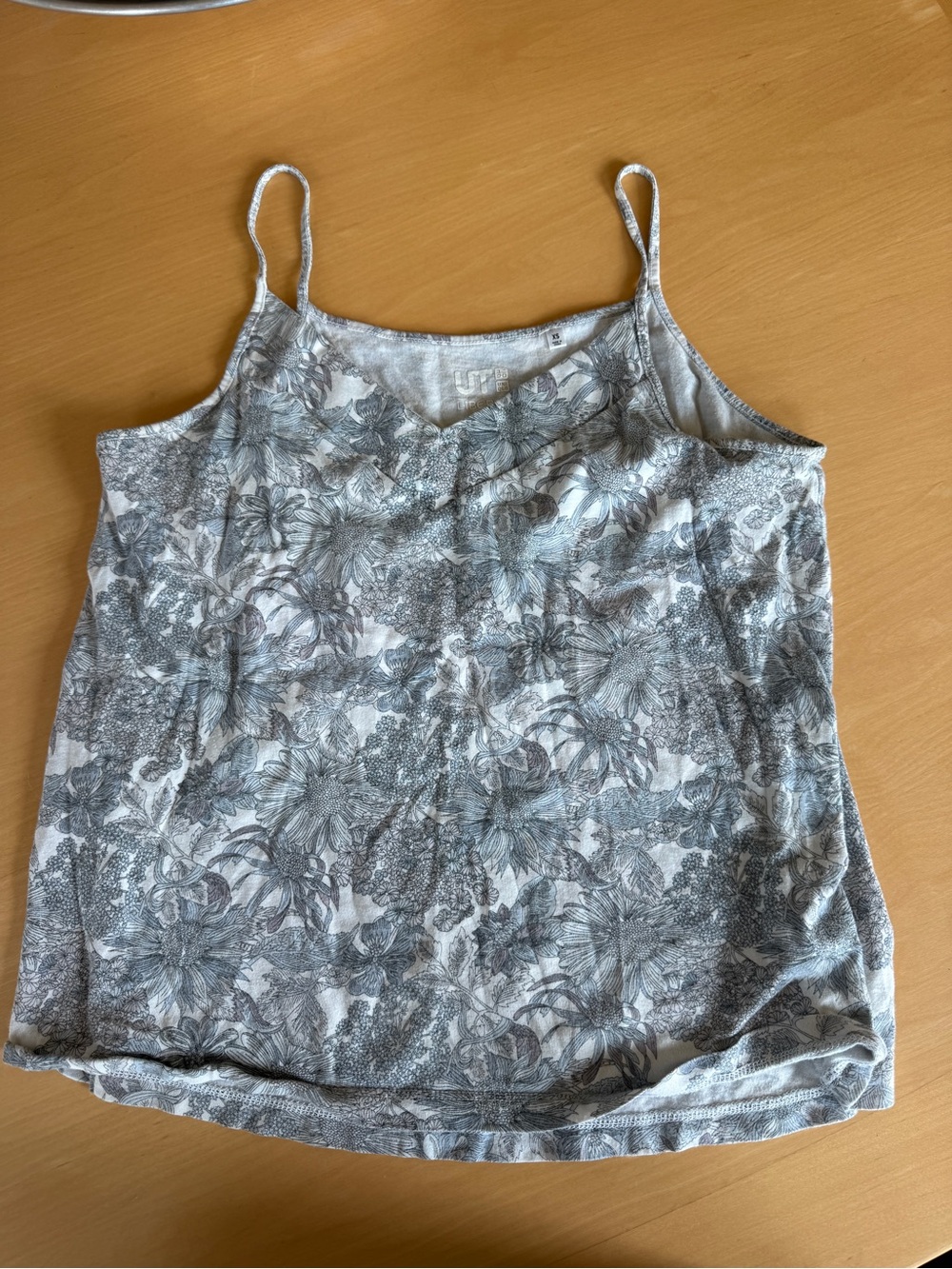 Uniqlo Gray Floral Spaghetti Strap Camisole